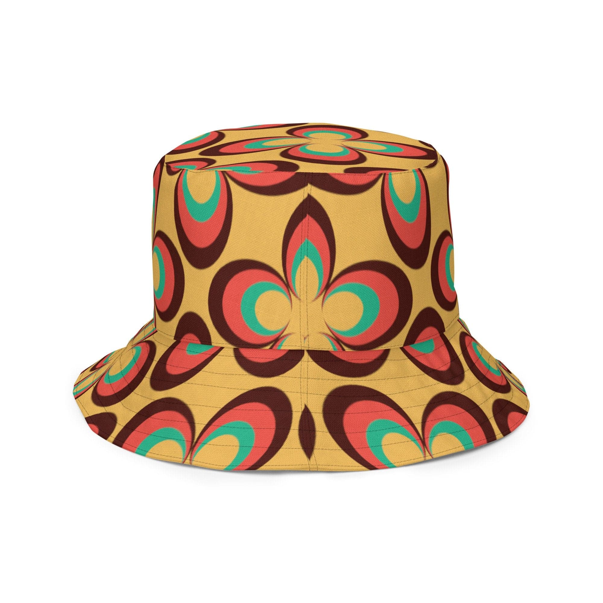 Kate McEnroe New York 70s Retro Vintage Floral Reversible Bucket Hat, Mid Century Modern Daisy Women&