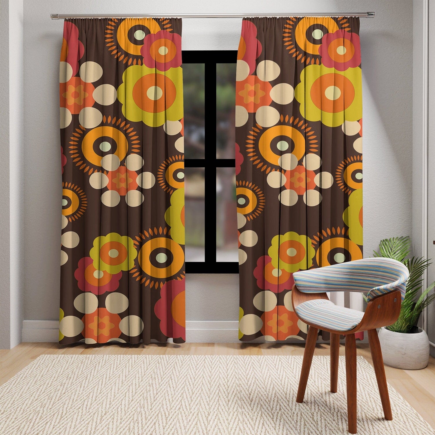 Kate McEnroe New York 70s Vibe Flower Power Window CurtainsWindow CurtainsW3D - ORB - BSL - SH2