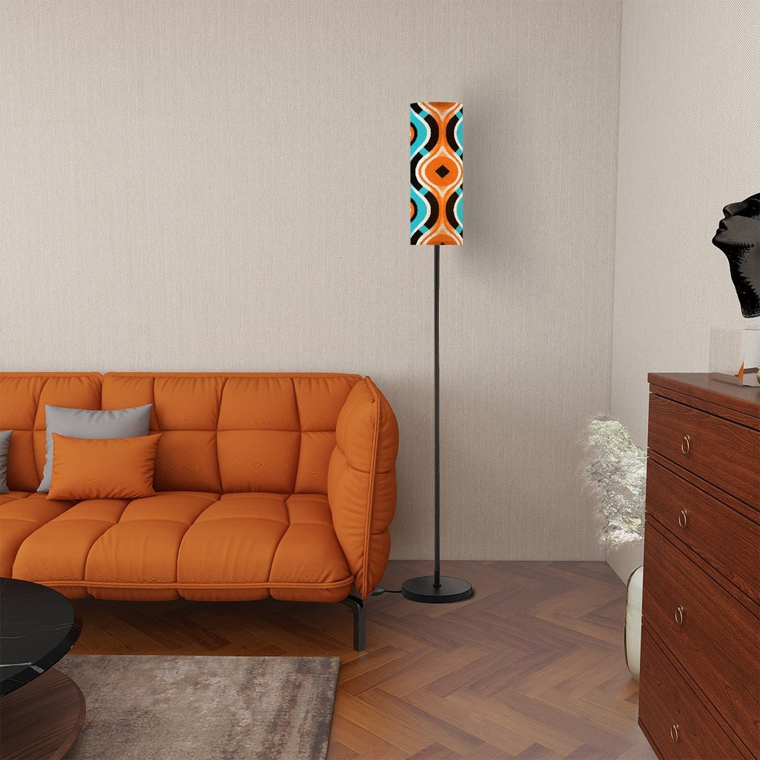 Kate McEnroe New York 70s Vibe Retro Floor Lamp, Funky Geometric Orange, Teal Shade, Mid Century Modern Home Lighting AccentFloor LampsAOJKNTiLVe