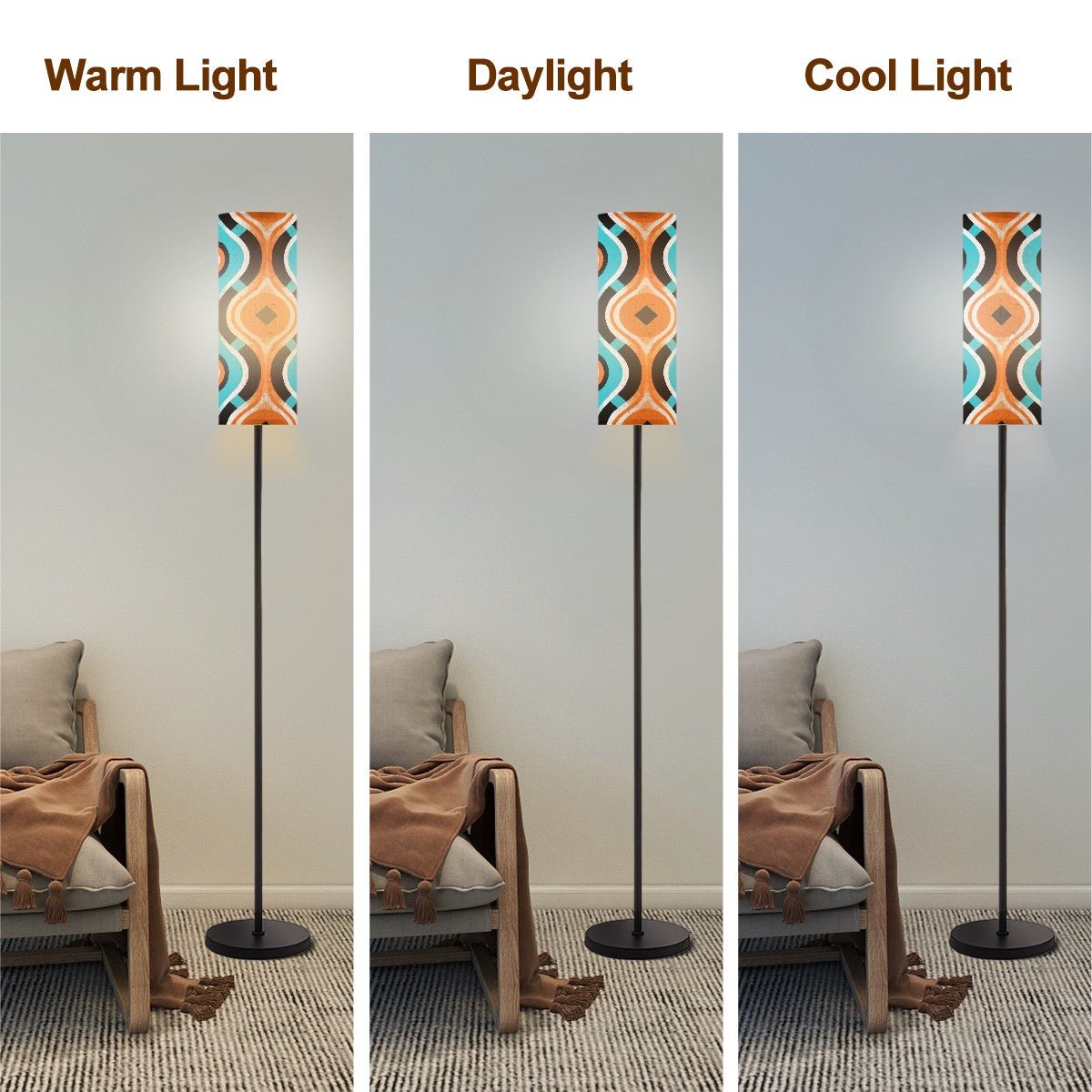 Kate McEnroe New York 70s Vibe Retro Floor Lamp, Funky Geometric Orange, Teal Shade, Mid Century Modern Home Lighting AccentFloor LampsAOJKNTiLVe