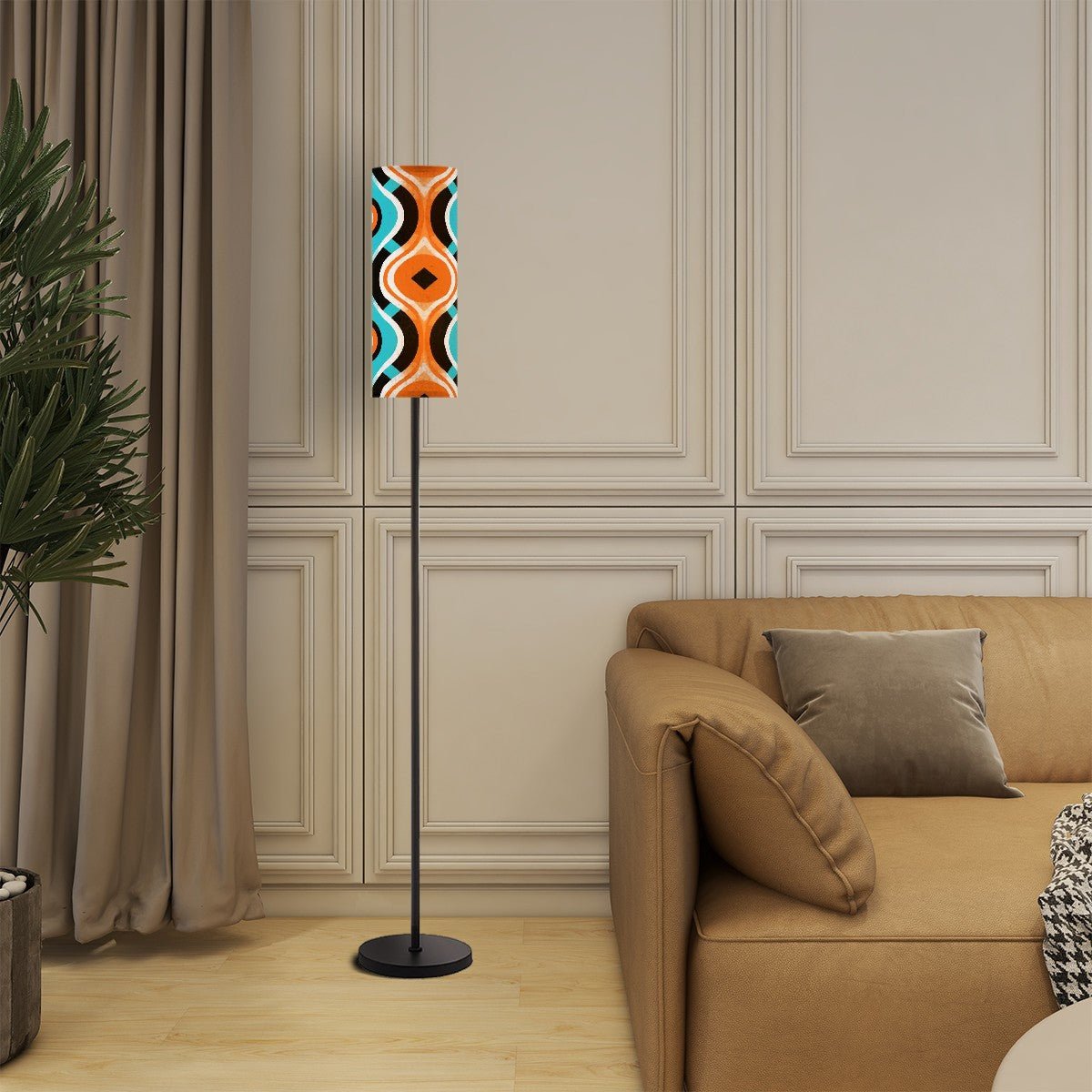 Kate McEnroe New York 70s Vibe Retro Floor Lamp, Funky Geometric Orange, Teal Shade, Mid Century Modern Home Lighting AccentFloor LampsAOJKNTiLVe