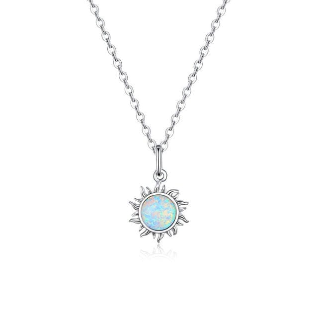 Kate McEnroe New York 925 Sterling Silver White Opal Sun Pendant &amp; Necklace Necklaces Platinum Plated 37098928-platinum-plated