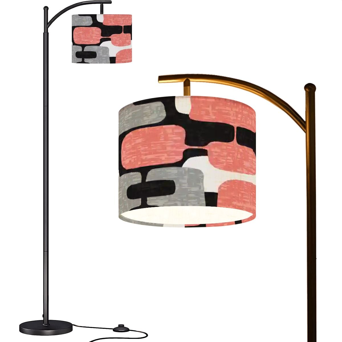Kate McEnroe New York Abstract Geometric Coral Pink 1950s Retro Mid Century Modern Arc Floor LampArc Floor LampsiI9xE62PQ8
