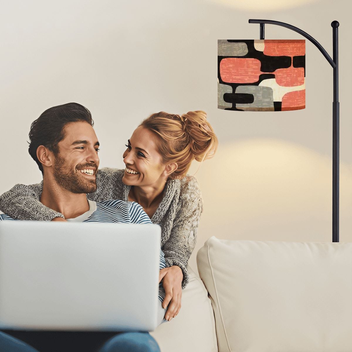 Kate McEnroe New York Abstract Geometric Coral Pink 1950s Retro Mid Century Modern Arc Floor LampArc Floor LampsiI9xE62PQ8