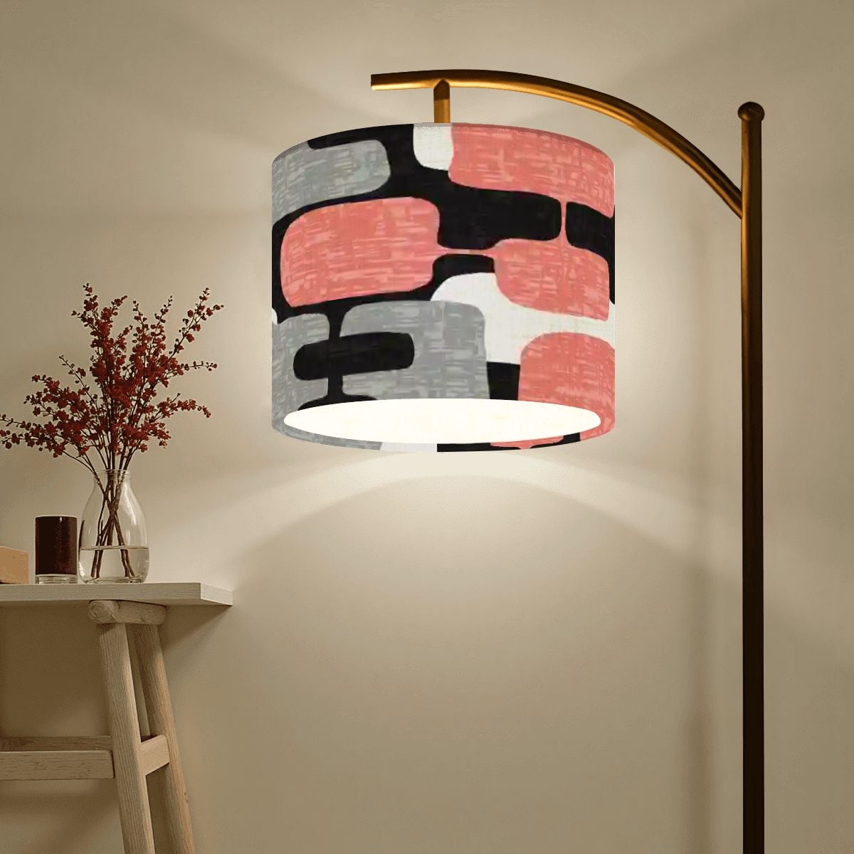 Kate McEnroe New York Abstract Geometric Coral Pink 1950s Retro Mid Century Modern Arc Floor LampArc Floor LampsiI9xE62PQ8