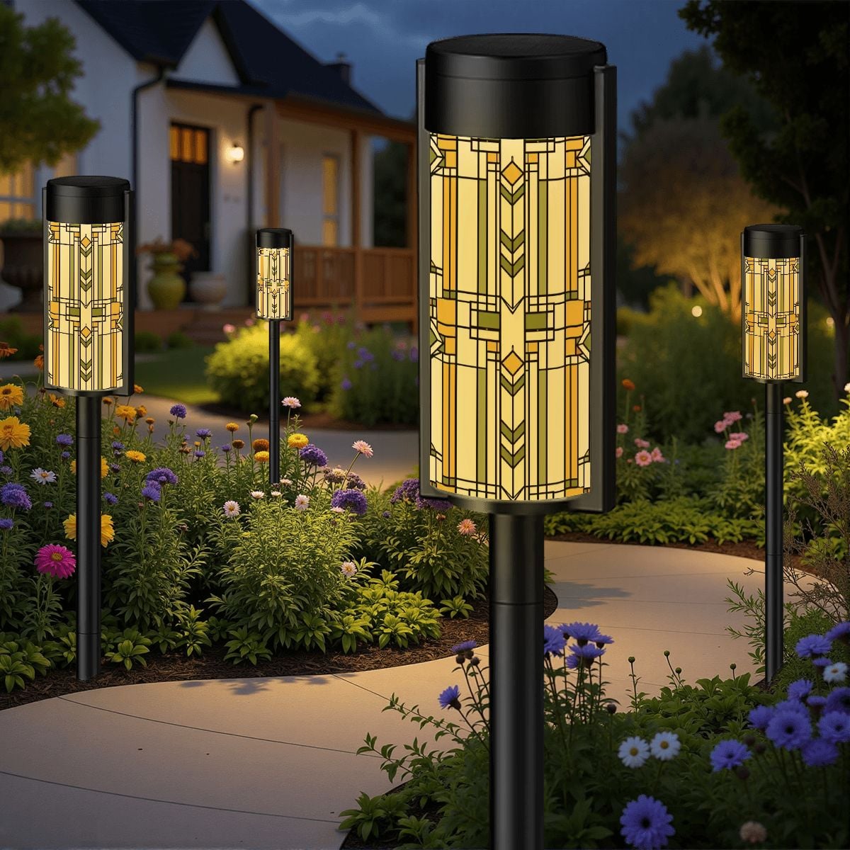 Kate McEnroe New York Art Deco Geometric Outdoor Solar Lights, Garden Path DecorSolar Garden Stake LightsSq6Wf8vm2T