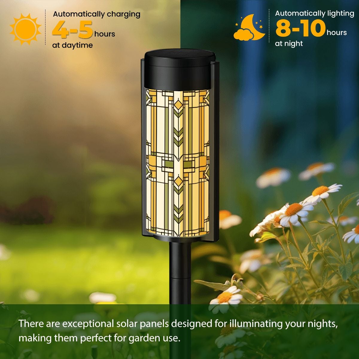 Kate McEnroe New York Art Deco Geometric Outdoor Solar Lights, Garden Path DecorSolar Garden Stake LightsSq6Wf8vm2T