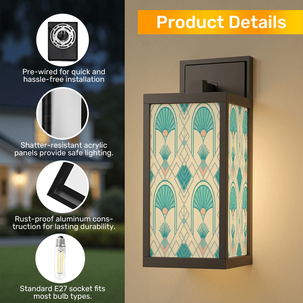 Kate McEnroe New York Art Deco Outdoor Wall Sconce, Vintage 1920s Style Porch Wall LightOutdoor Wall LightsG6jhH0tXFM