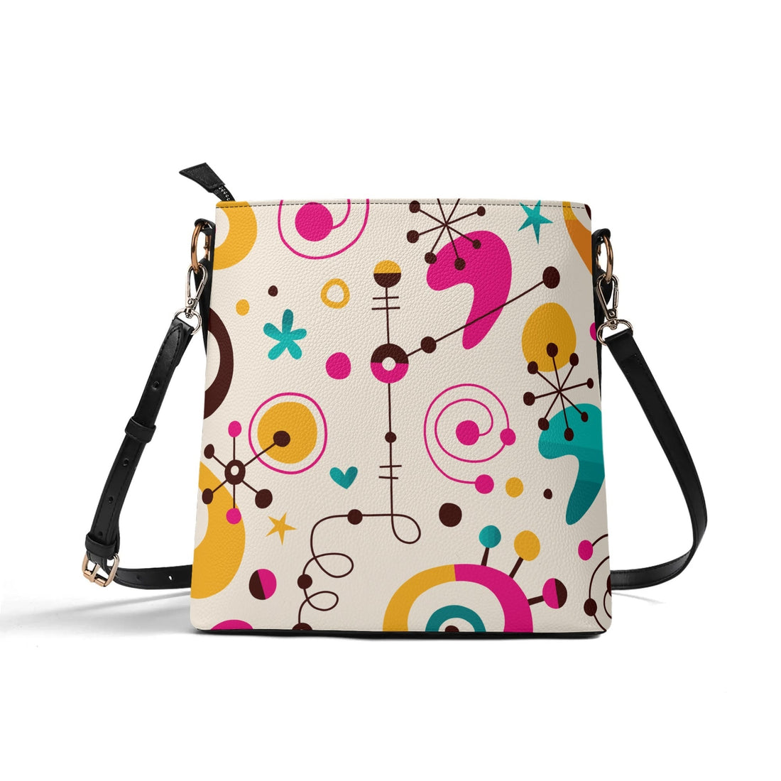 Kate McEnroe New York Atomic 1950s Retro Mod Crossbody Bucket Bag, Mid Century Modern Kitsch Quirky HandbagHandbagsN790ERQY - 1