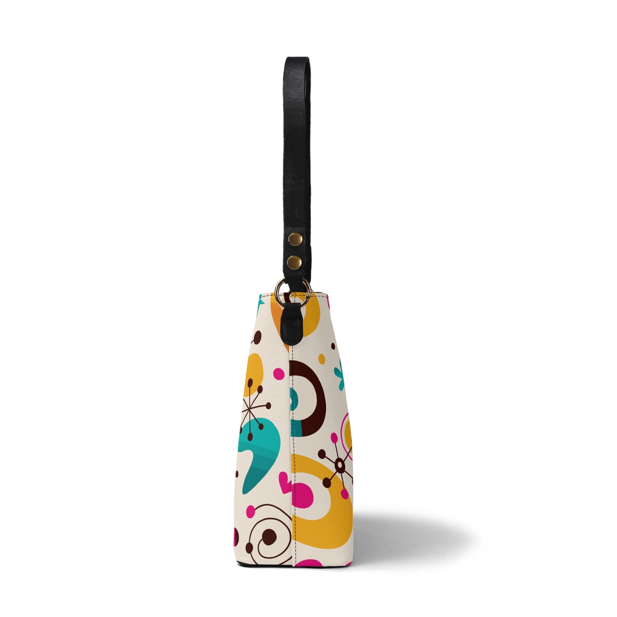Kate McEnroe New York Atomic 1950s Retro Mod Crossbody Bucket Bag, Mid Century Modern Kitsch Quirky HandbagHandbagsN790ERQY - 1