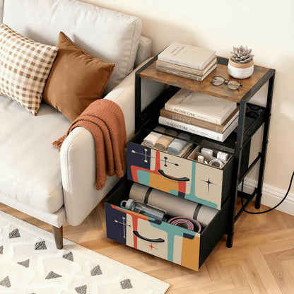 Kate McEnroe New York Atomic Age Abstract Starburst Mid Century Modern 2 Drawer NightstandNightStandsapBdUZd7RG