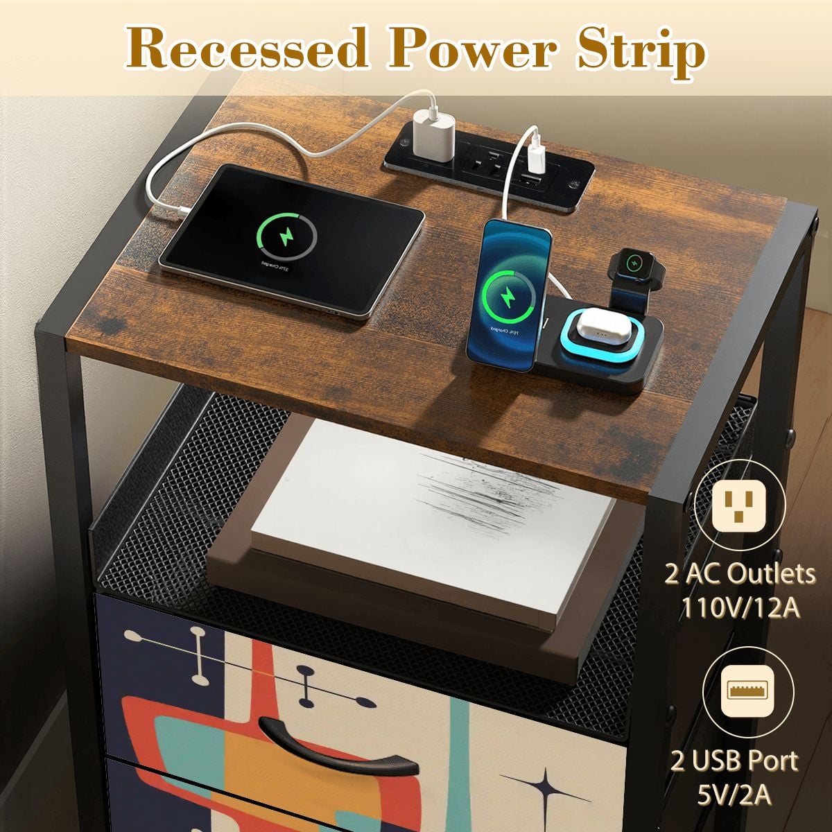 Kate McEnroe New York Atomic Age Abstract Starburst Mid Century Modern 2 Drawer NightstandNightStandsapBdUZd7RG