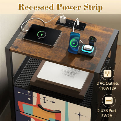 Kate McEnroe New York Atomic Age Abstract Starburst Mid Century Modern 2 Drawer NightstandNightStandsapBdUZd7RG