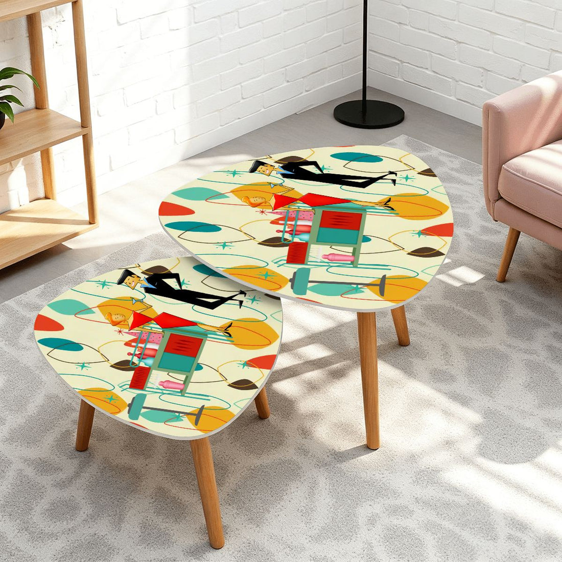 Kate McEnroe New York Atomic Age Bar Lounge Design Nesting Tables, Mid Century Modern Cocktail Party FurnitureNesting TablesnxPFDeNkezOlt