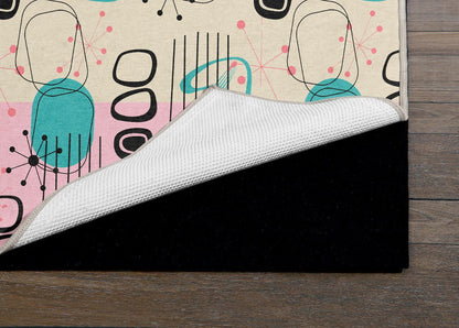 Kate McEnroe New York Atomic Age Boomerang Starburst Rug, 50s Sputnik MCM Aqua Pink Indoor CarpetRugs
