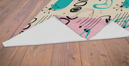 Kate McEnroe New York Atomic Age Boomerang Starburst Rug, 50s Sputnik MCM Aqua Pink Indoor CarpetRugs
