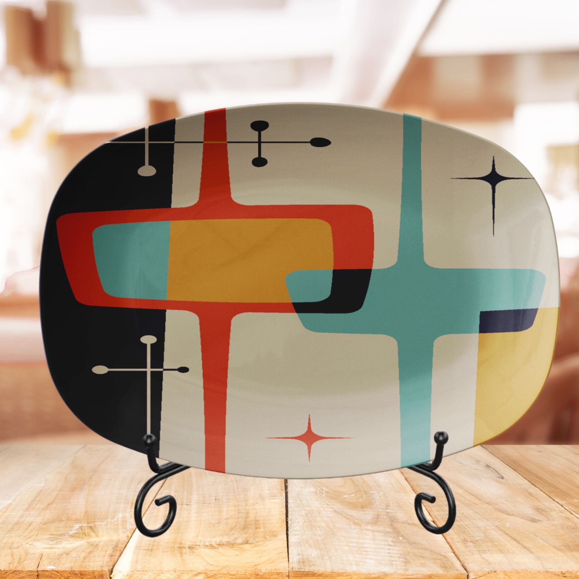 Kate McEnroe New York Atomic Age Geometric Serving Platter, Retro Mid Century Modern DishServing Platters