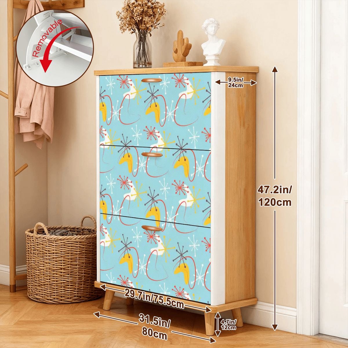 Kate McEnroe New York Atomic Blue Boomerang Starburst Retro Mid Century Modern Shoe CabinetShoe StorageI4pR6qOO8F