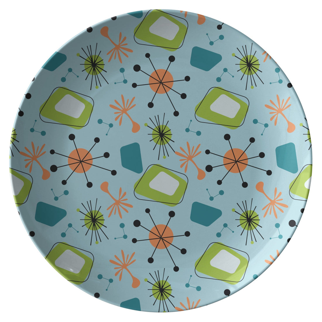 Kate McEnroe New York Atomic Boomerang Dinner Plate, Teal, Mint Green Mid Century Modern Dish Plates