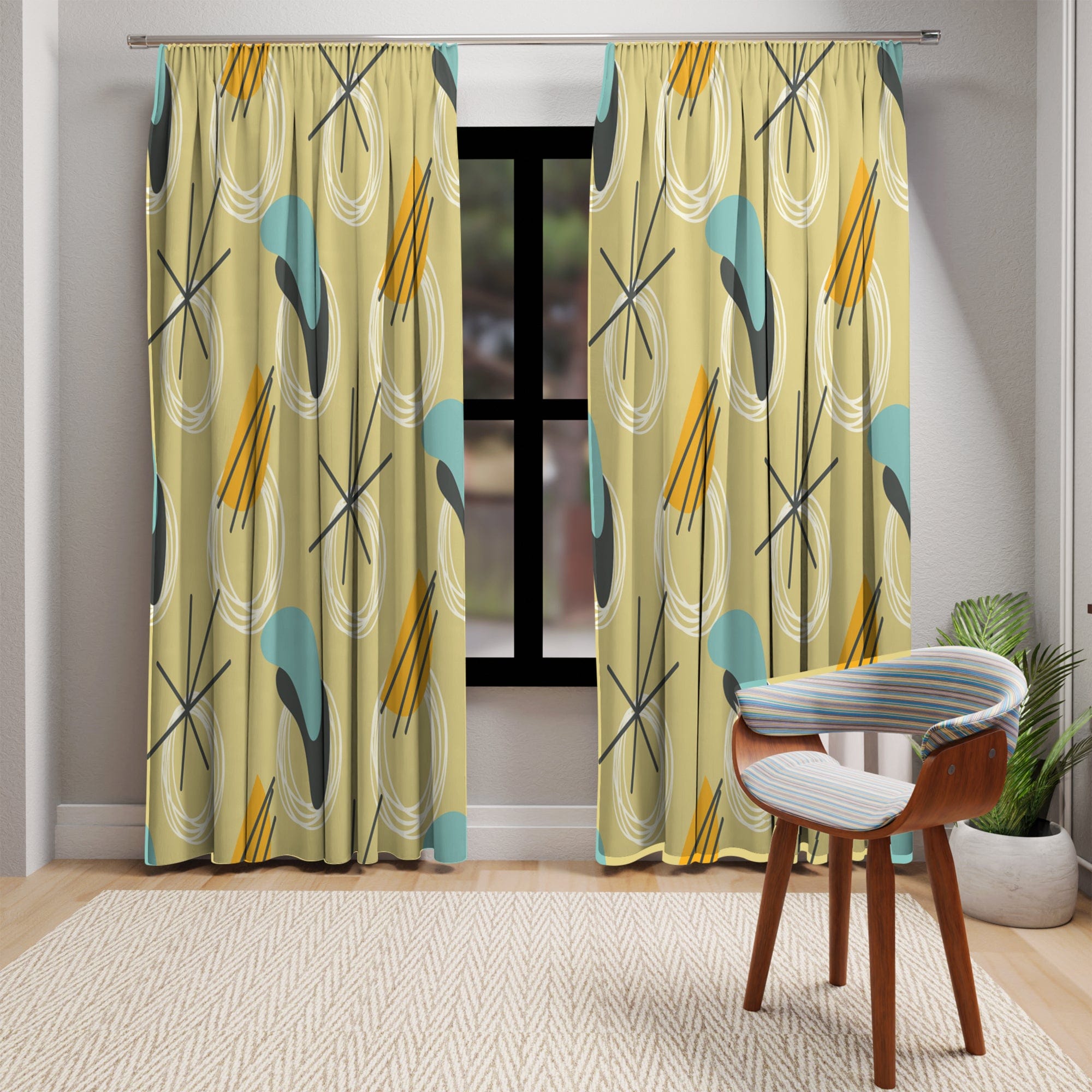 Kate McEnroe New York Atomic Boomerang Mid Century 1950s Retro Window CurtainsWindow CurtainsCurtainSheer - 50x84 - DoublePanel - 20221203150540953
