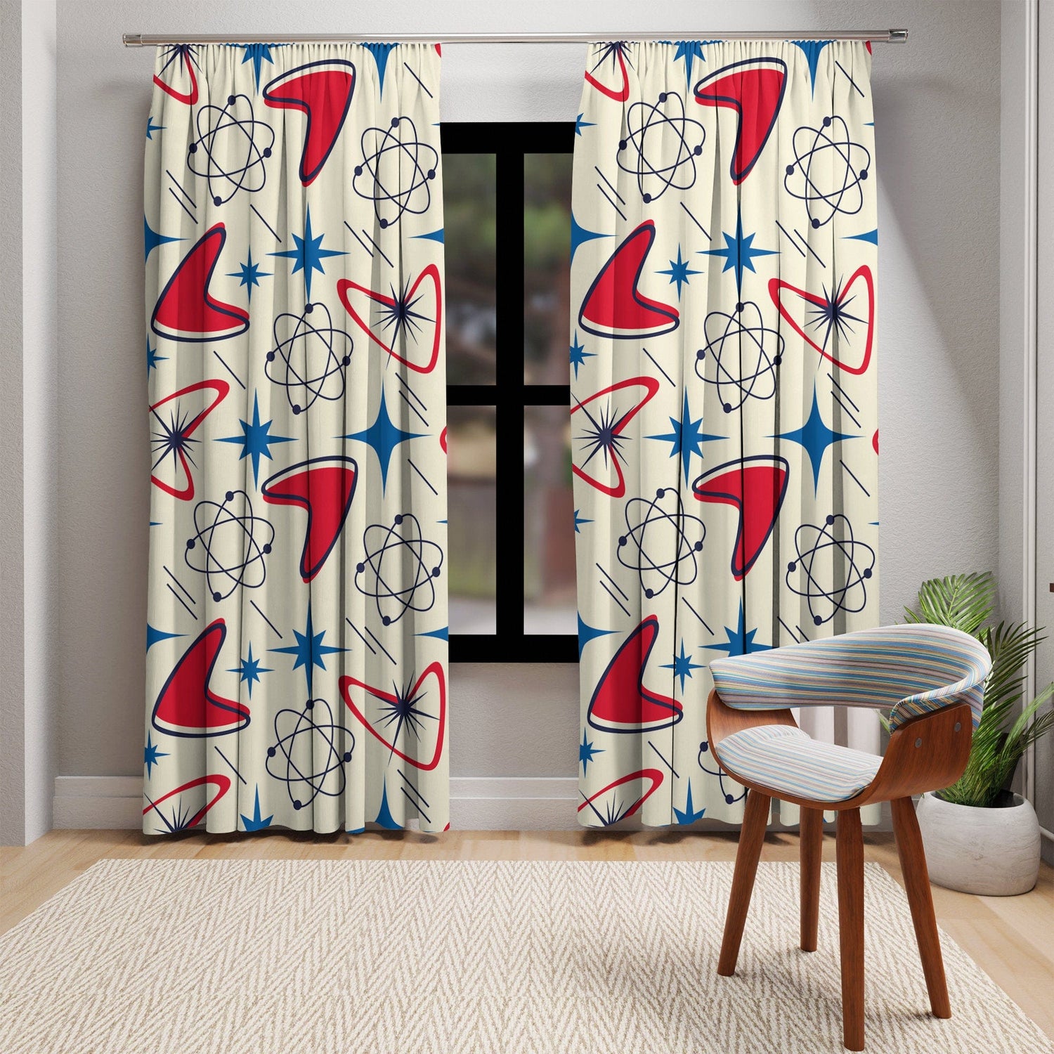 Kate McEnroe New York Atomic Boomerang Mid Century Modern Window CurtainsWindow CurtainsW3D - ATO - RED - BO1