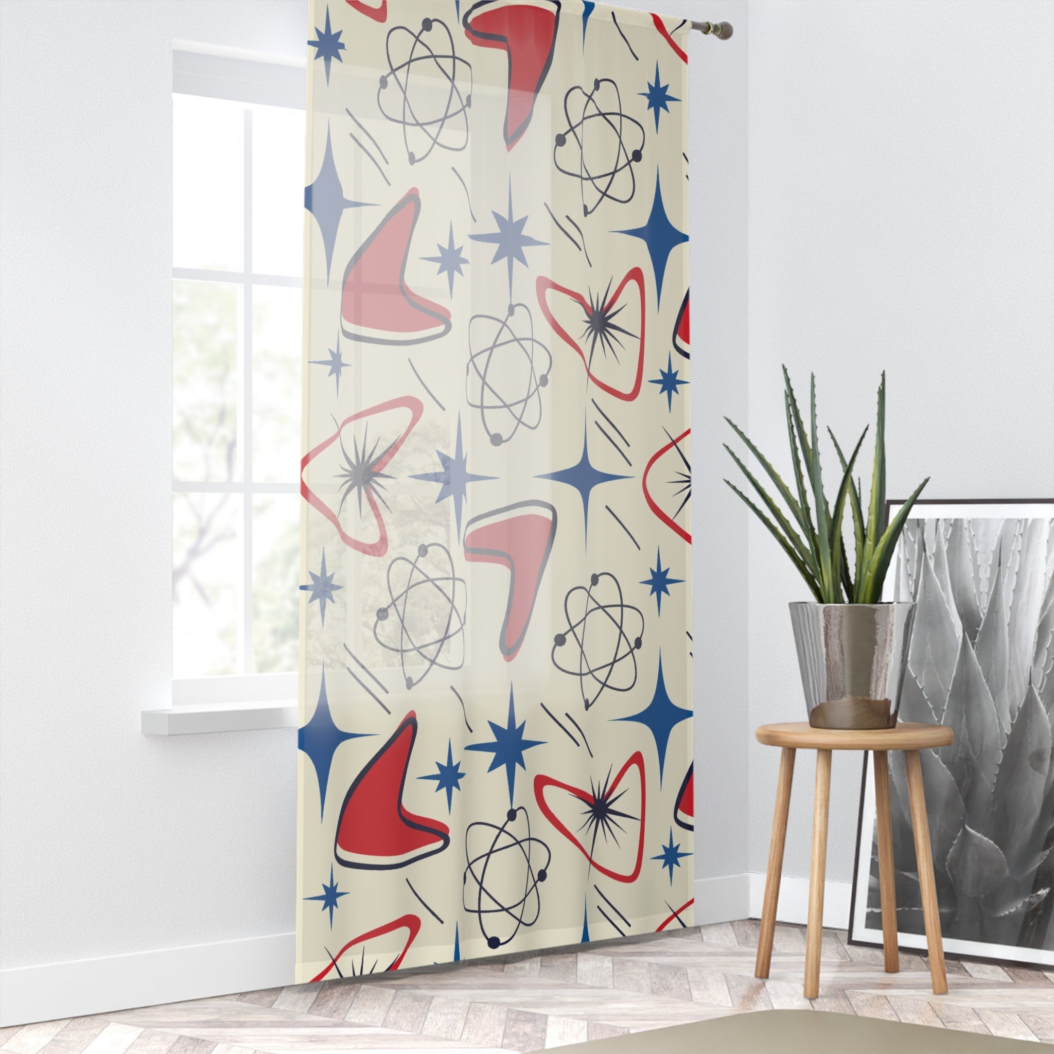 Kate McEnroe New York Atomic Boomerang Mid Century Modern Window CurtainsWindow CurtainsW3D-ATO-RED-BO1