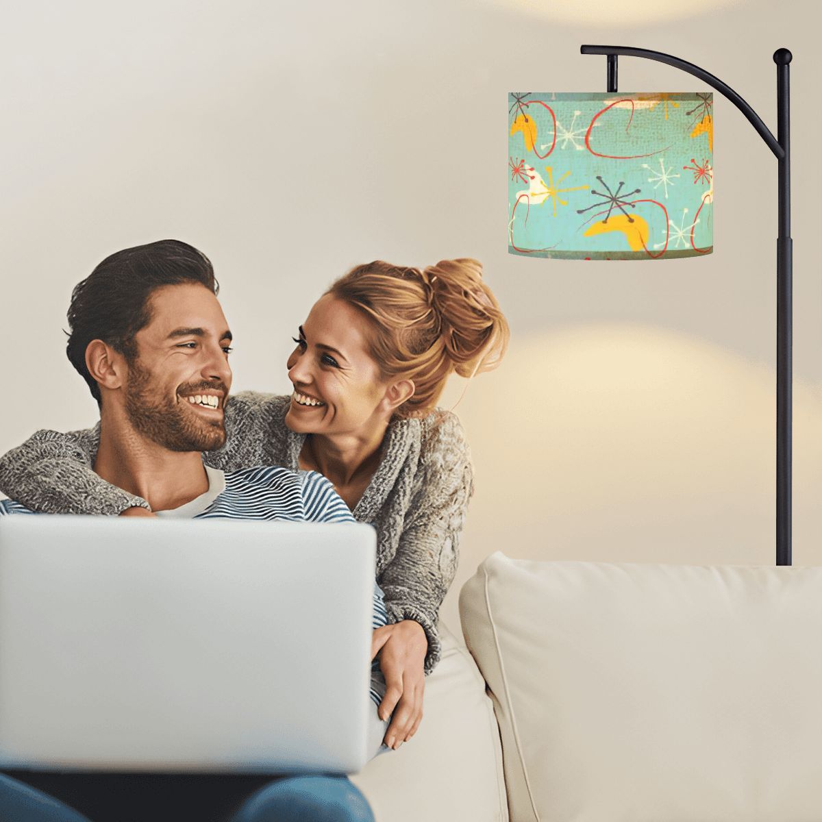 Kate McEnroe New York Atomic Boomerang Starburst Mid Century Modern Aqua Arc Floor LampArc Floor Lampspc3Z8THetD