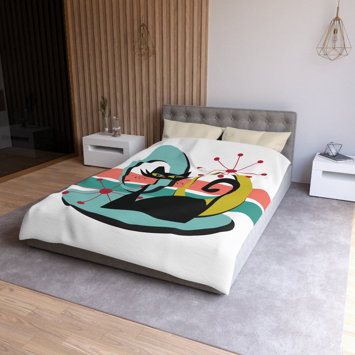 Kate McEnroe New York Atomic Cat 1950s Mid Century Modern Starburst Duvet CoverDuvet Covers12637121585118283526