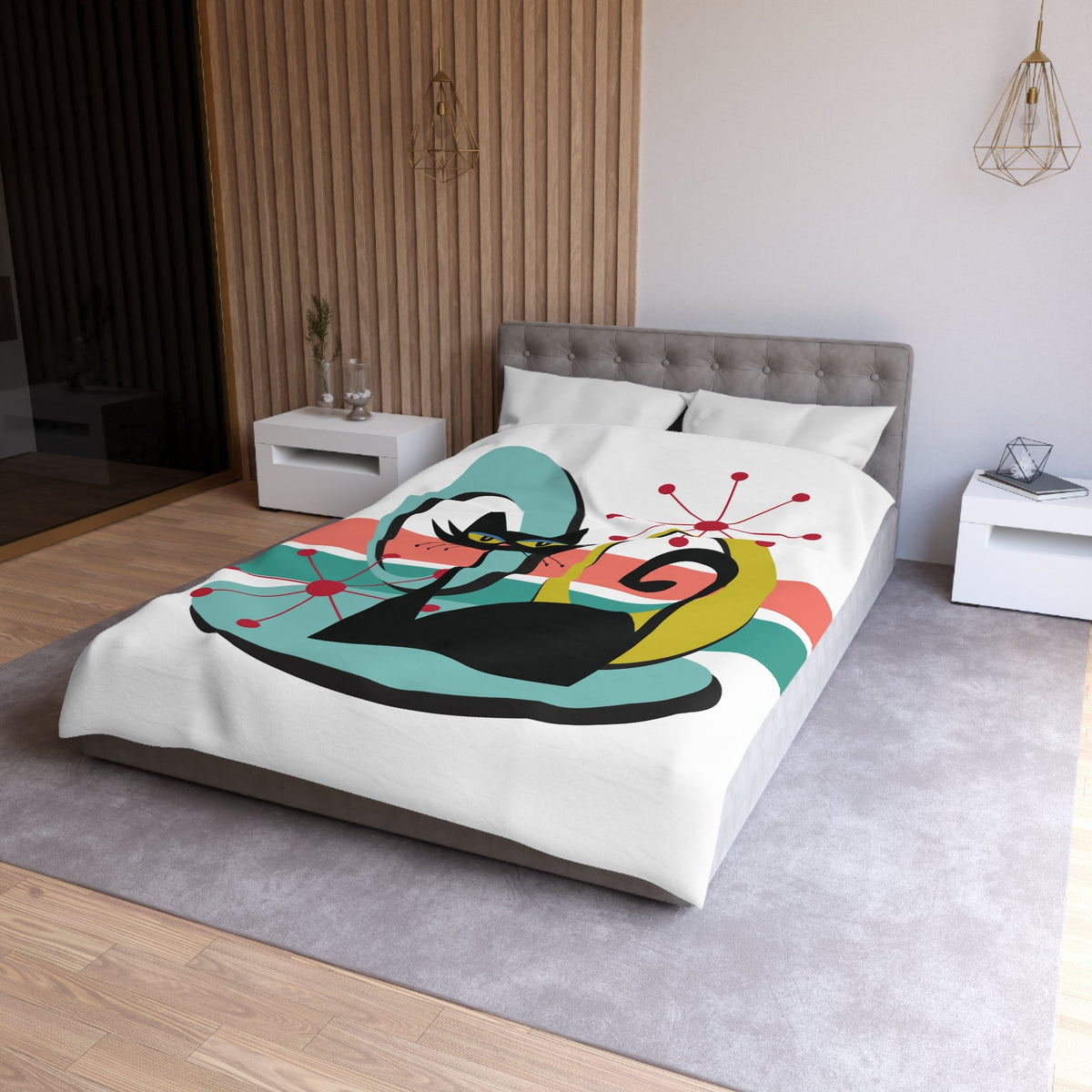 Kate McEnroe New York Atomic Cat 1950s Mid Century Modern Starburst Duvet CoverDuvet Covers12637121585118283526