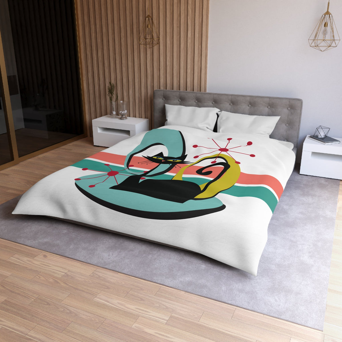 Kate McEnroe New York Atomic Cat 1950s Mid Century Modern Starburst Duvet CoverDuvet Covers12637121585118283526