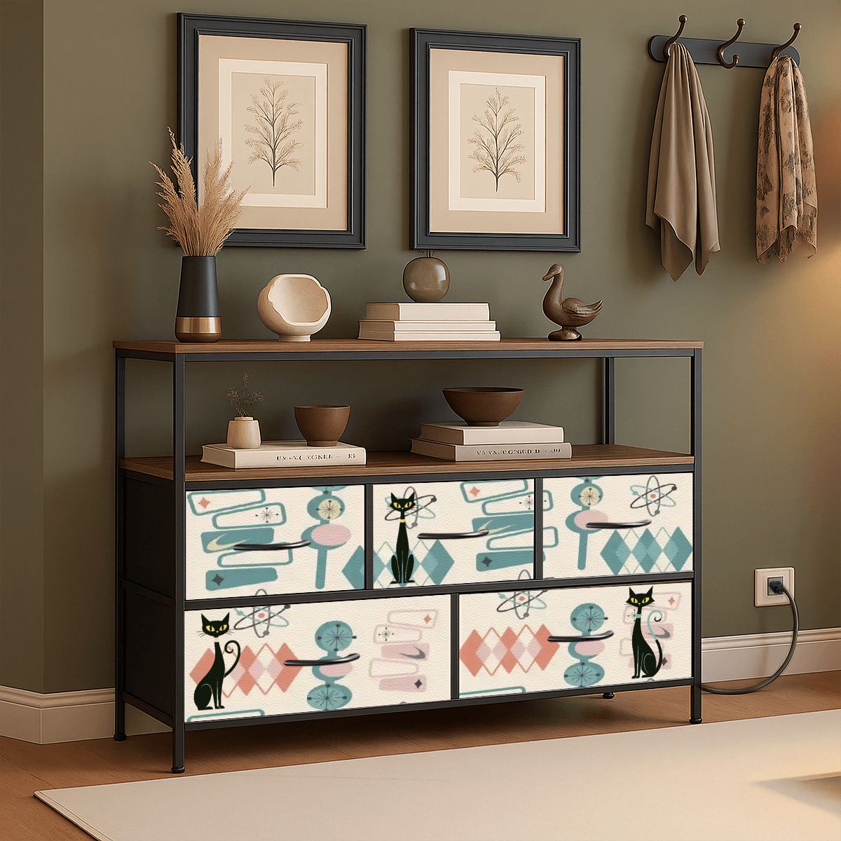 Kate McEnroe New York Atomic Cat 5 - Drawer TV Stand, Mid Century Modern Retro StorageTV Stands79SewOqmz3