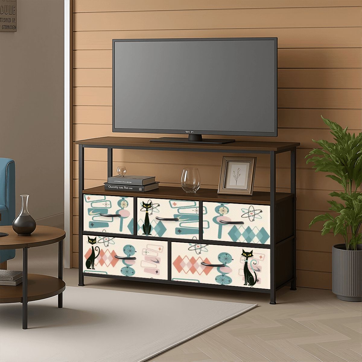 Kate McEnroe New York Atomic Cat 5 - Drawer TV Stand, Mid Century Modern Retro StorageTV Stands79SewOqmz3