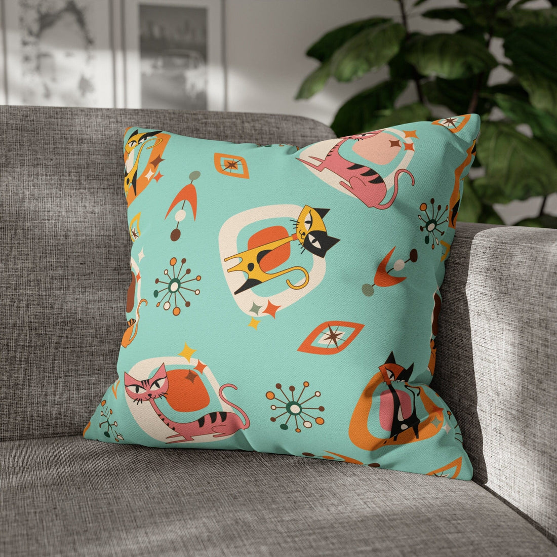Kate McEnroe New York Atomic Cat 50s Mid Mod Pillow Cover, Retro Vintage Mid Century Modern Cushion Covers, Sputnik Kitschy Living Room, Bedroom DecorThrow Pillow Covers27841140640143423065