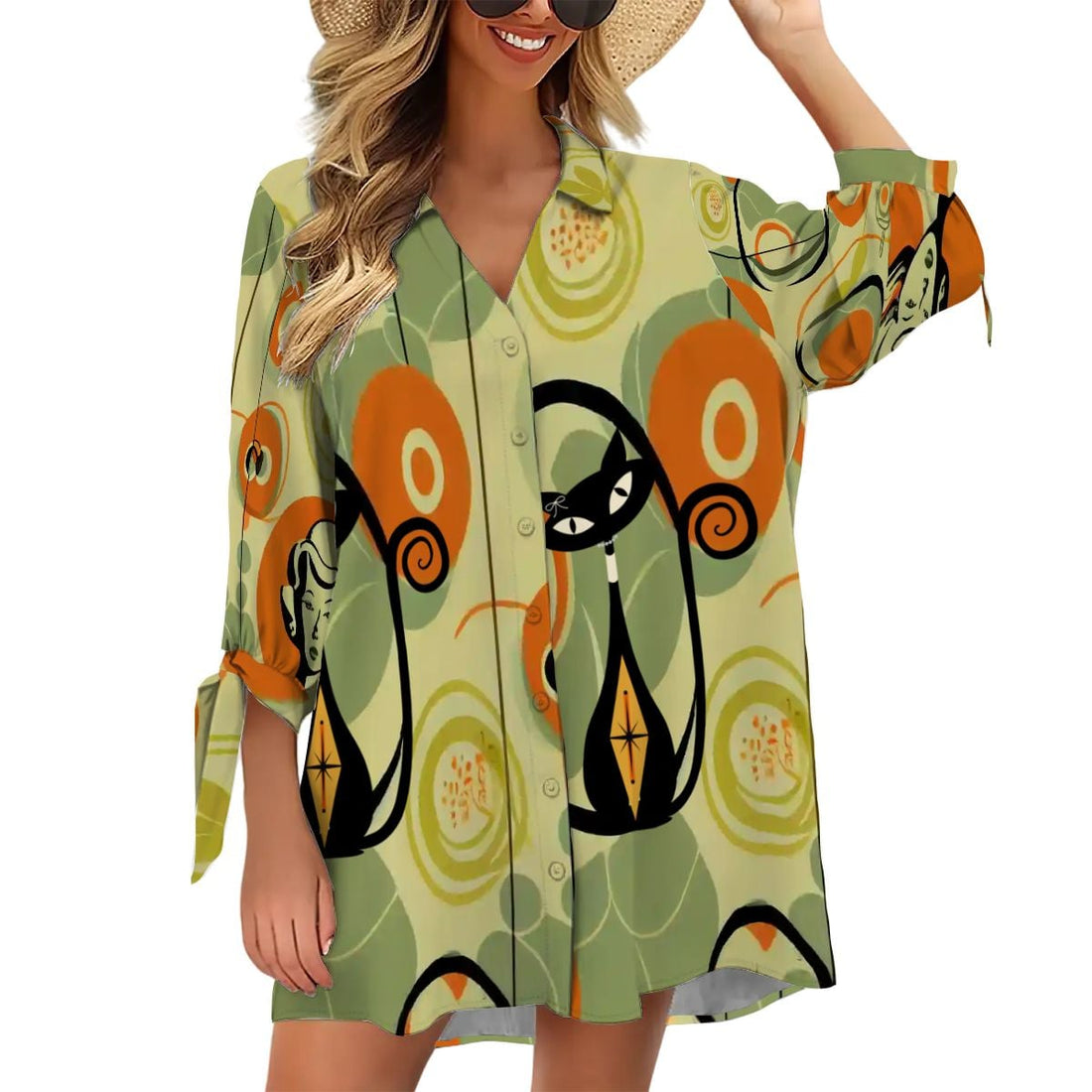 Kate McEnroe New York Atomic Cat 60s Mid Century Modern Retro Beach Cover Up ShirtSwimsuits Cover UpsvXomgwTfBj