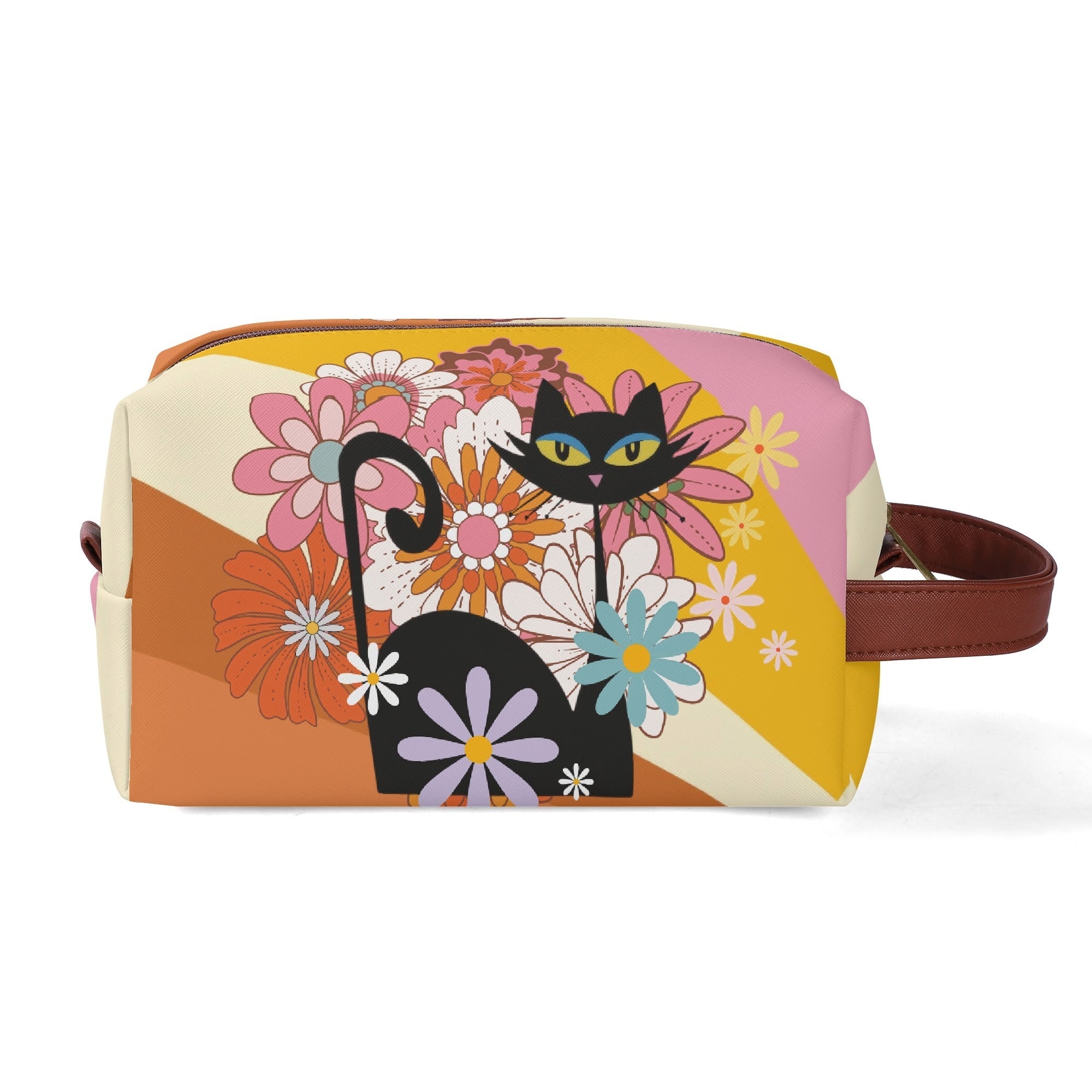 Kate McEnroe New York Atomic Cat 70s Flower Power Toiletry Bag, Retro Groovy Dopp Kit, Mid Century Modern Travel OrganizerCosmetic &amp; Toiletry BagsWLXV55XW - 1