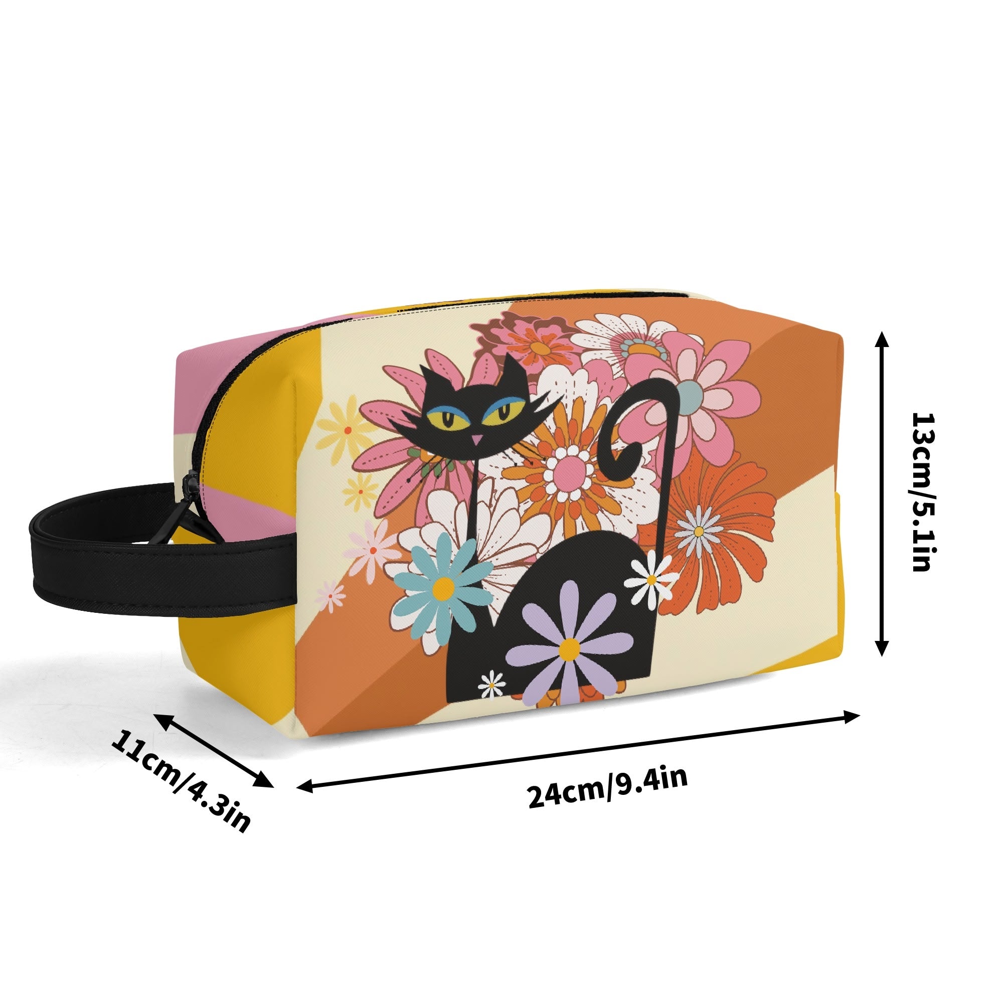 Kate McEnroe New York Atomic Cat 70s Flower Power Toiletry Bag, Retro Groovy Dopp Kit, Mid Century Modern Travel OrganizerCosmetic &amp; Toiletry BagsWLXV55XW - 1