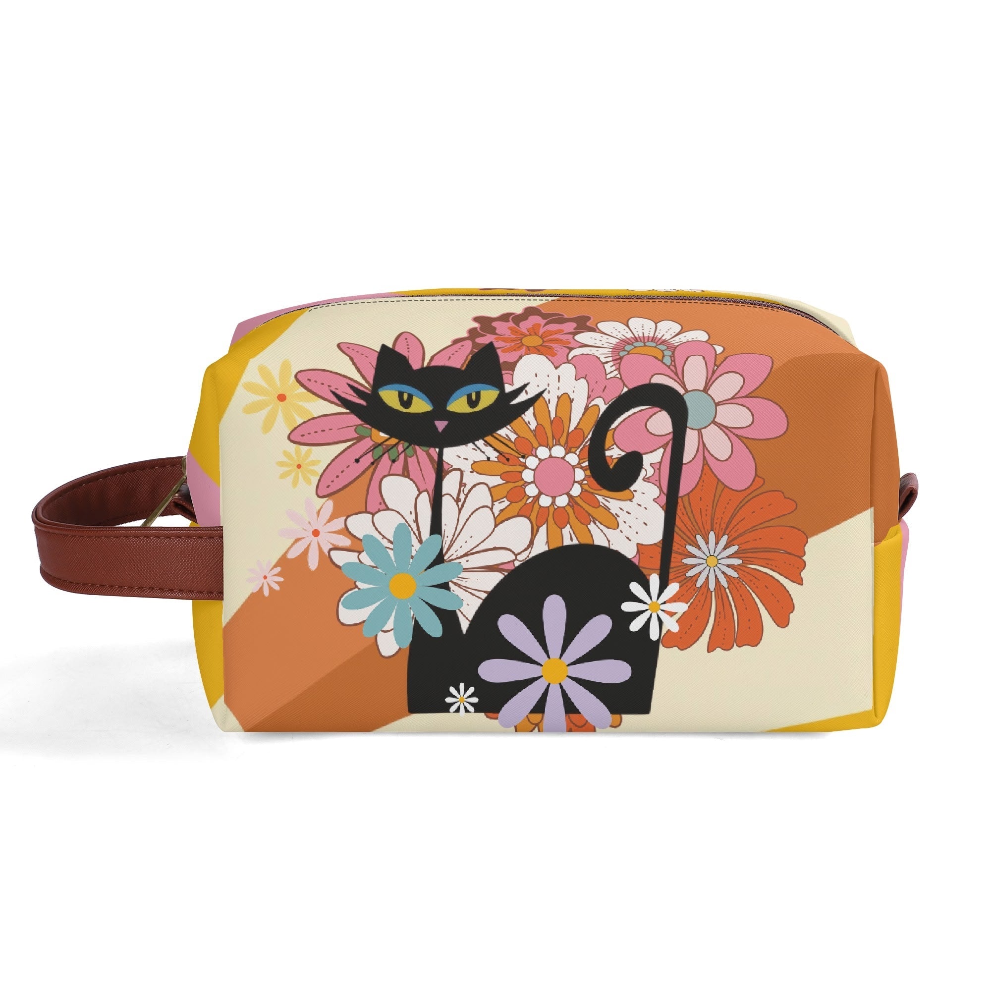 Kate McEnroe New York Atomic Cat 70s Flower Power Toiletry Bag, Retro Groovy Dopp Kit, Mid Century Modern Travel OrganizerCosmetic &amp; Toiletry BagsWLXV55XW - 1