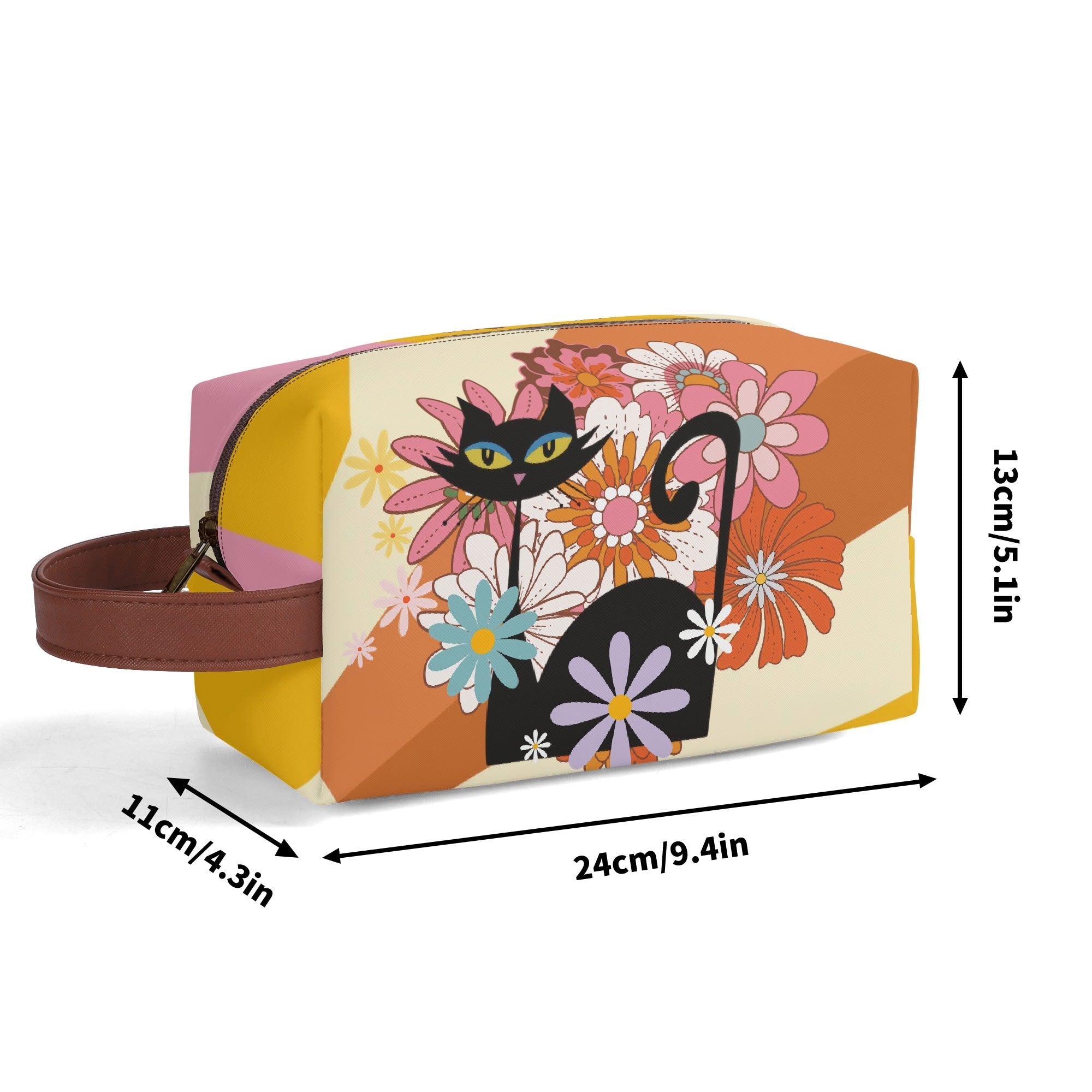 Kate McEnroe New York Atomic Cat 70s Flower Power Toiletry Bag, Retro Groovy Dopp Kit, Mid Century Modern Travel OrganizerCosmetic &amp; Toiletry BagsWLXV55XW - 1