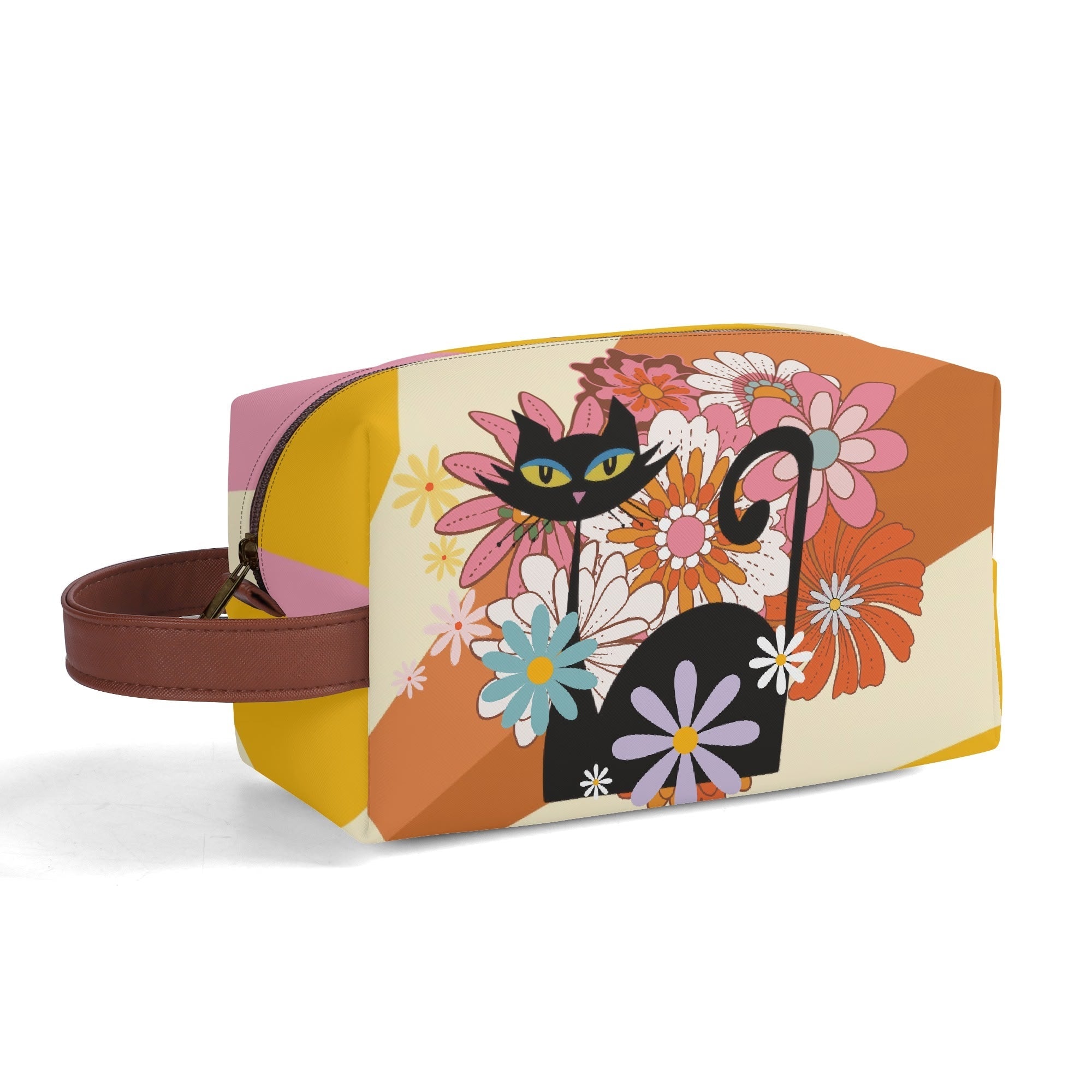Kate McEnroe New York Atomic Cat 70s Flower Power Toiletry Bag, Retro Groovy Dopp Kit, Mid Century Modern Travel OrganizerCosmetic &amp; Toiletry BagsWLXV55XW - 1