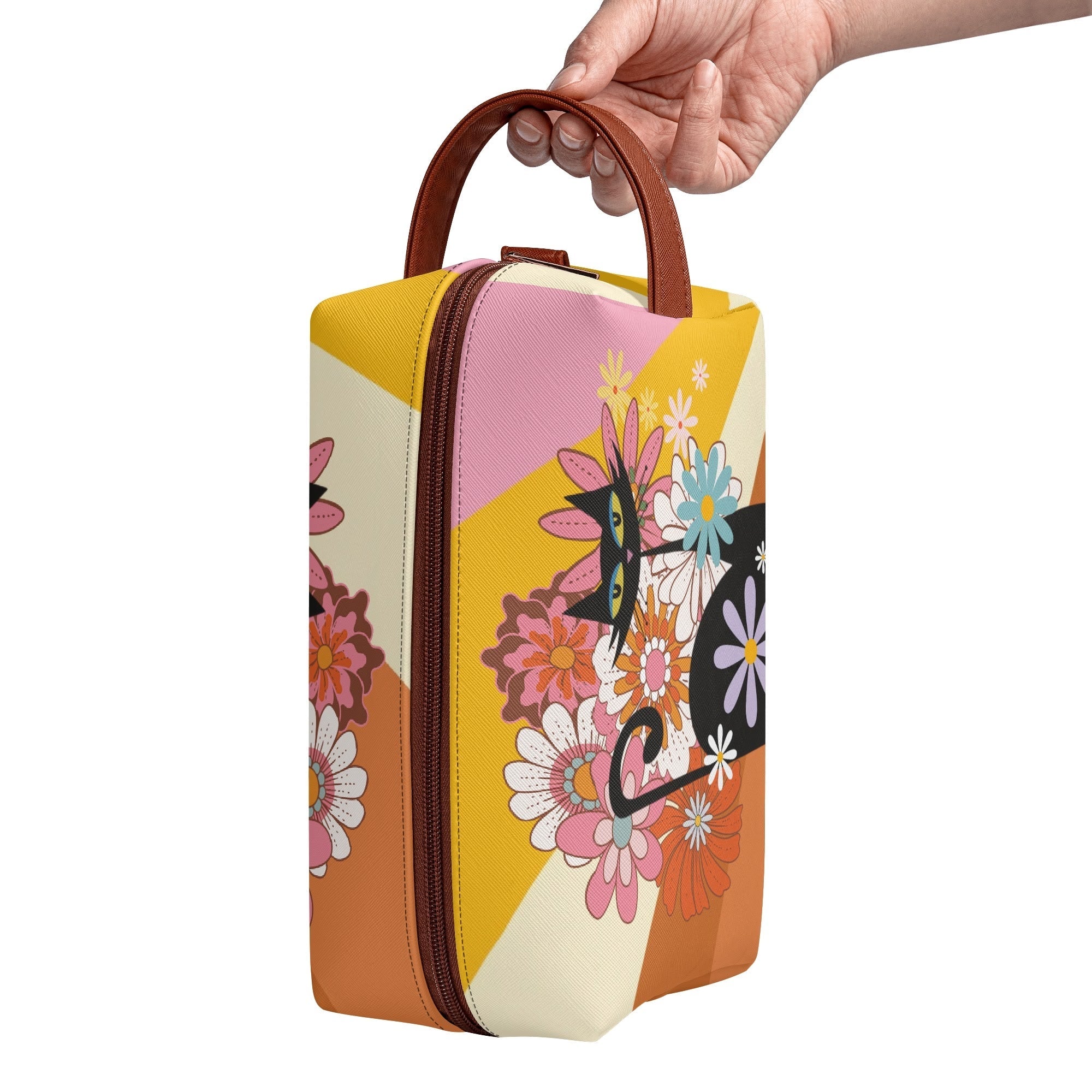 Kate McEnroe New York Atomic Cat 70s Flower Power Toiletry Bag, Retro Groovy Dopp Kit, Mid Century Modern Travel OrganizerCosmetic &amp; Toiletry BagsWLXV55XW - 1