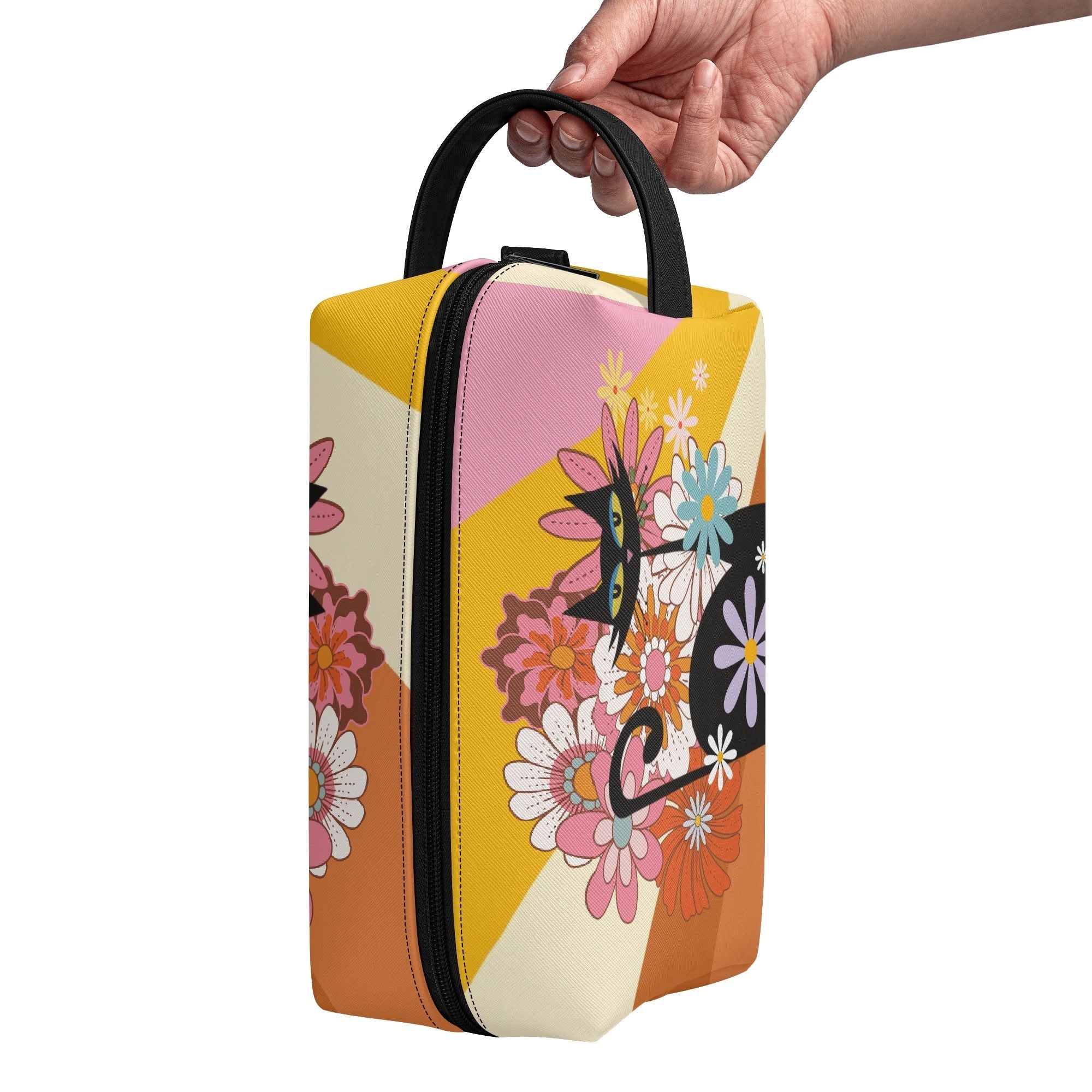 Kate McEnroe New York Atomic Cat 70s Flower Power Toiletry Bag, Retro Groovy Dopp Kit, Mid Century Modern Travel OrganizerCosmetic &amp; Toiletry BagsWLXV55XW - 2