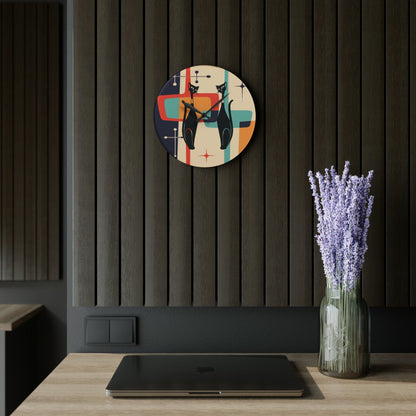 Kate McEnroe New York Atomic Cat Acrylic Wall Clock, Kitschy Retro MCM Living Room, Bedroom, Kids, Office Home Decor Wall Clocks