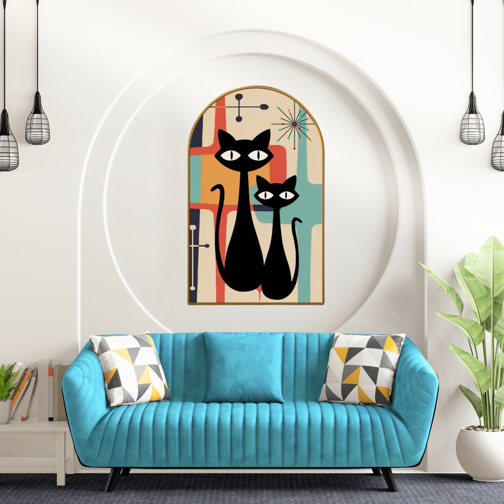 Kate McEnroe New York Atomic Cat Arched Wall Art, Mid Century Modern Abstract Canvas, Retro MCM Kitsch DecorCanvas Wall ArtiEwksaZRKu