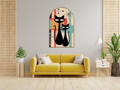 Kate McEnroe New York Atomic Cat Arched Wall Art, Mid Century Modern Abstract Canvas, Retro MCM Kitsch DecorCanvas Wall ArtiEwksaZRKu