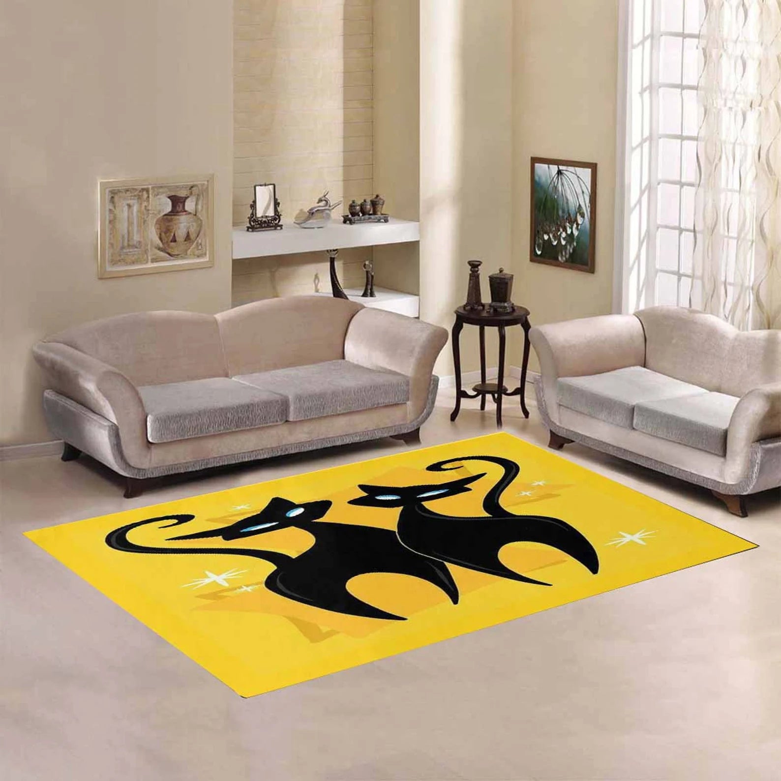 Kate McEnroe New York Atomic Cat Area Rug, Mid Century Modern Starburst, Retro Living Room, Dining Room, Bedroom Decor - KM13769923Rugs18481413401183776752