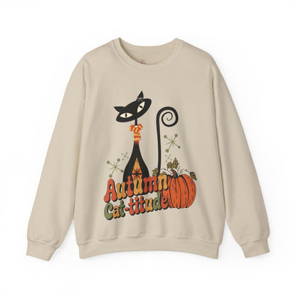 Kate McEnroe New York Atomic Cat Autumn Cat - titude Sweatshirt, Mid Century Modern Retro Fall Cozy PulloverSweatshirts13266756695866857601