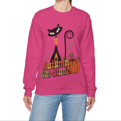 Kate McEnroe New York Atomic Cat Autumn Cat - titude Sweatshirt, Mid Century Modern Retro Fall Cozy PulloverSweatshirts18188084602911744285