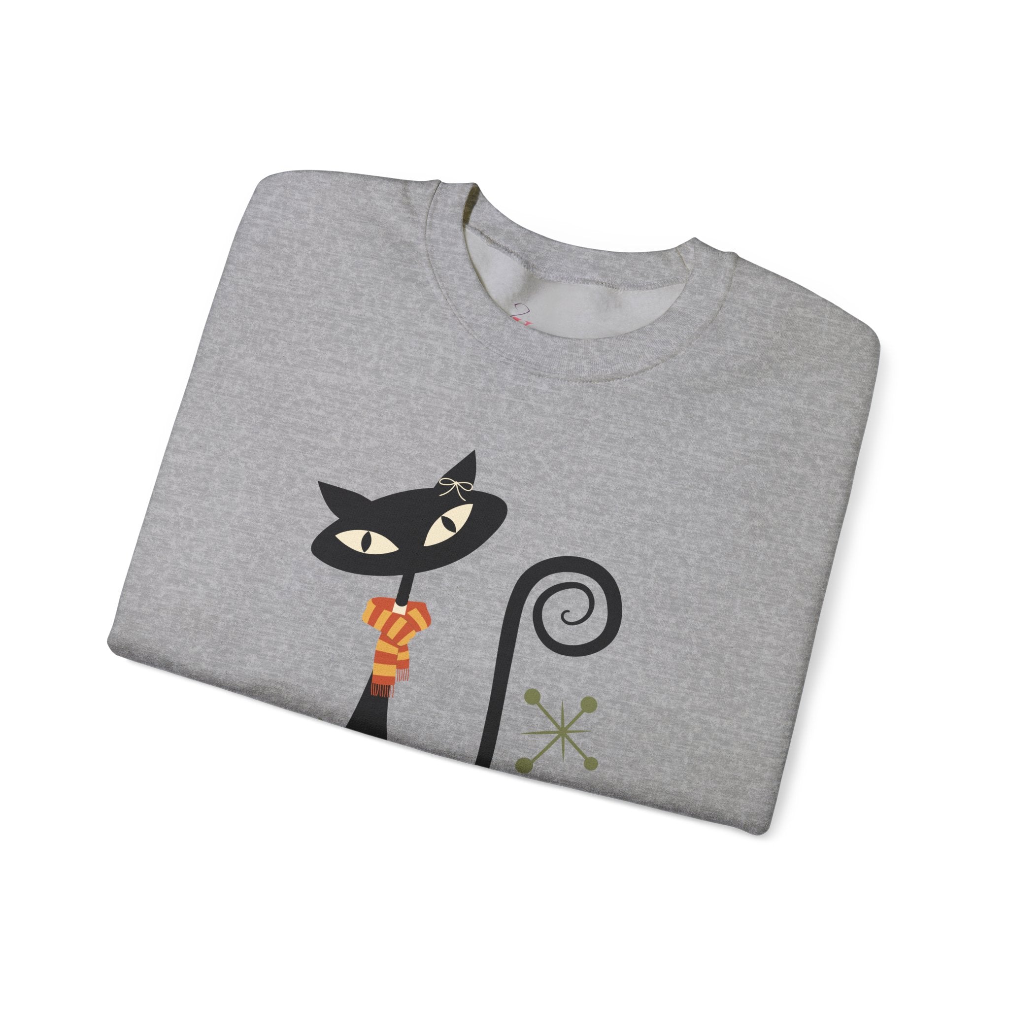 Kate McEnroe New York Atomic Cat Autumn Cat - titude Sweatshirt, Mid Century Modern Retro Fall Cozy PulloverSweatshirts18188084602911744285
