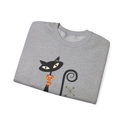 Kate McEnroe New York Atomic Cat Autumn Cat - titude Sweatshirt, Mid Century Modern Retro Fall Cozy PulloverSweatshirts18188084602911744285