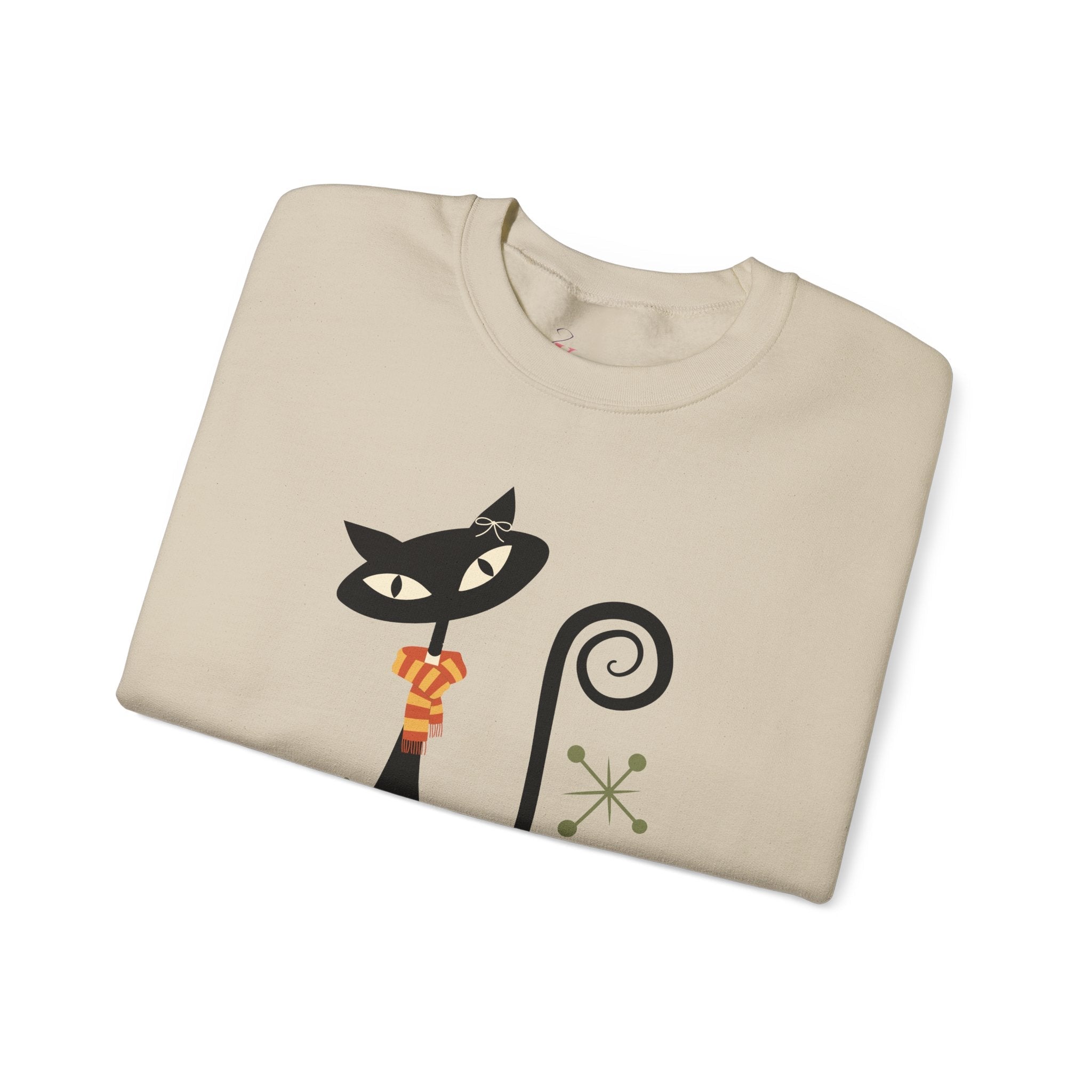 Kate McEnroe New York Atomic Cat Autumn Cat - titude Sweatshirt, Mid Century Modern Retro Fall Cozy PulloverSweatshirts18188084602911744285